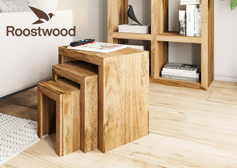 Roostwood 'Geo' Modern Solid Mango Wood Nest Of 3 Side Tables