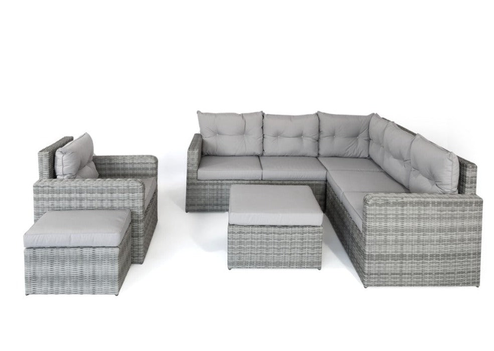 Rio Outdoor Grey Corner Sofa Coffee Table Furniture Set with Armchair and Stools