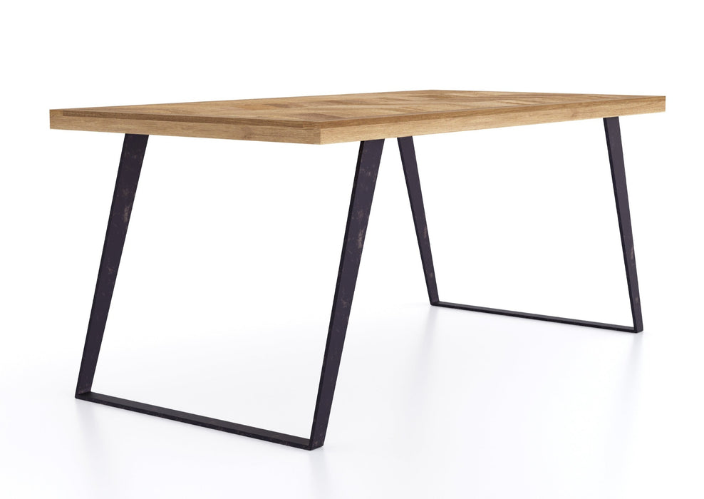 'Oakwood Living' Agra Industrial Style 1.75m Large Dining Table Mango Parquet Metal Legs