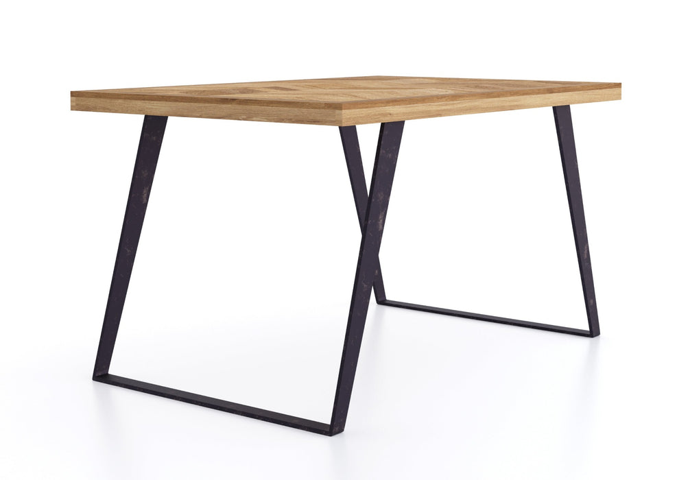 'Oakwood Living' Agra Industrial Style 1.35m Dining Table Mango Parquet Metal Legs