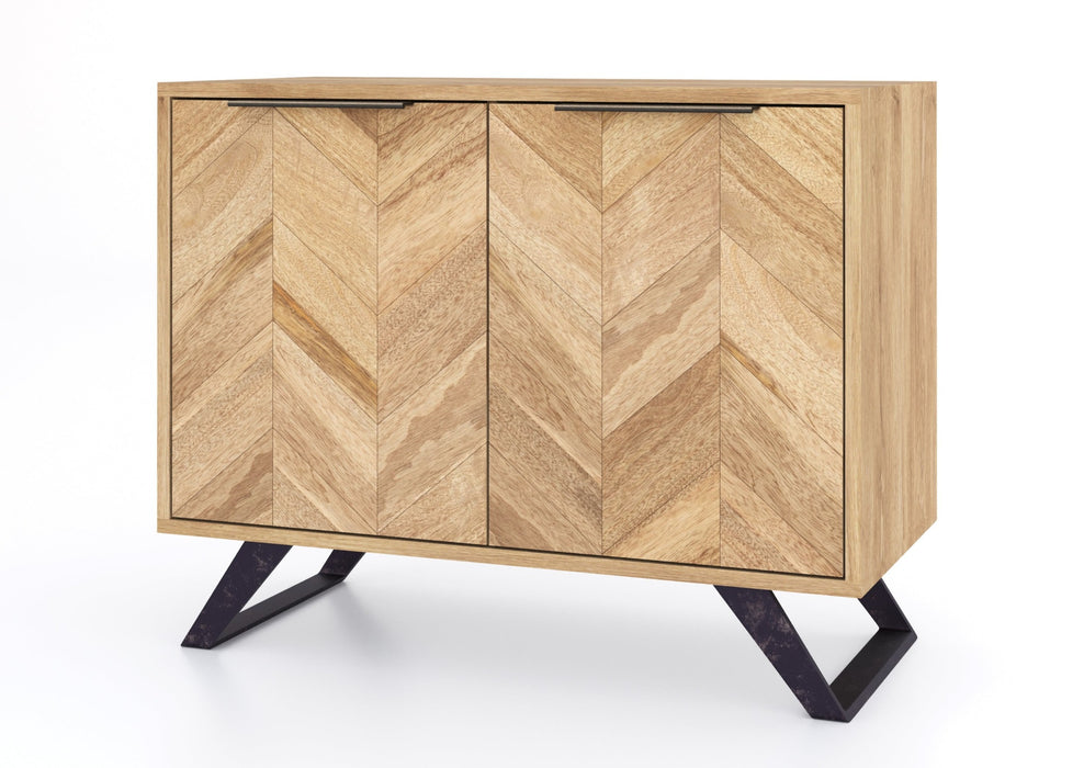 'Oakwood Living' Agra Industrial Style 2 Door Sideboard Cabinet Mango Parquet Metal Legs