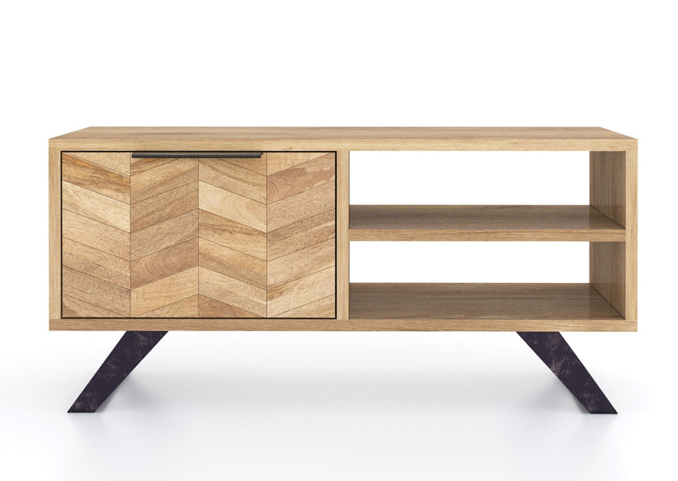 'Oakwood Living' Agra Industrial Style Coffee / TV Cabinet Table Mango Parquet Metal Legs