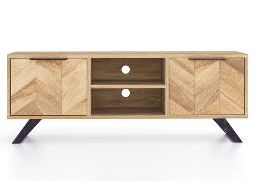 'Oakwood Living' Agra Industrial Style TV Unit Cabinet Mango Parquet Metal Legs