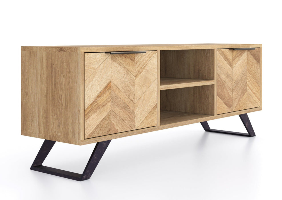 'Oakwood Living' Agra Industrial Style TV Unit Cabinet Mango Parquet Metal Legs