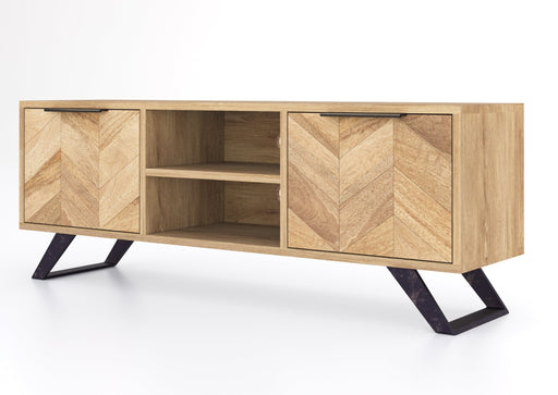 'Oakwood Living' Agra Industrial Style TV Unit Cabinet Mango Parquet Metal Legs