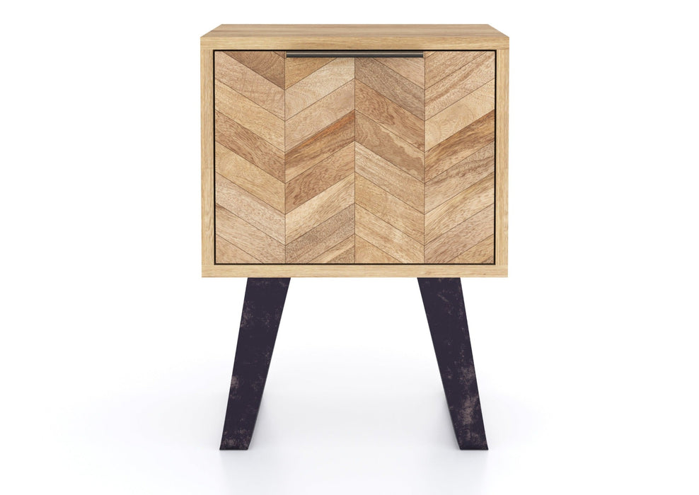 'Oakwood Living' Agra Industrial Style Side Table Mango Parquet Metal Legs