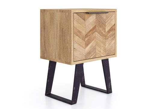 'Oakwood Living' Agra Industrial Style Side Table Mango Parquet Metal Legs