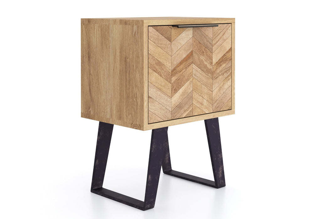 'Oakwood Living' Agra Industrial Style Side Table Mango Parquet Metal Legs