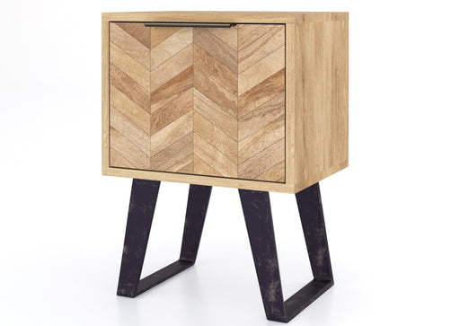 'Oakwood Living' Agra Industrial Style Side Table Mango Parquet Metal Legs