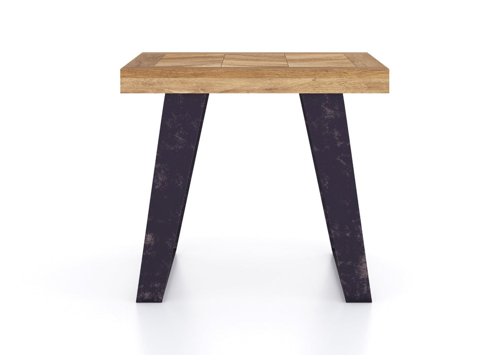'Oakwood Living' Agra Industrial Style Lamp Table Mango Parquet Metal Legs