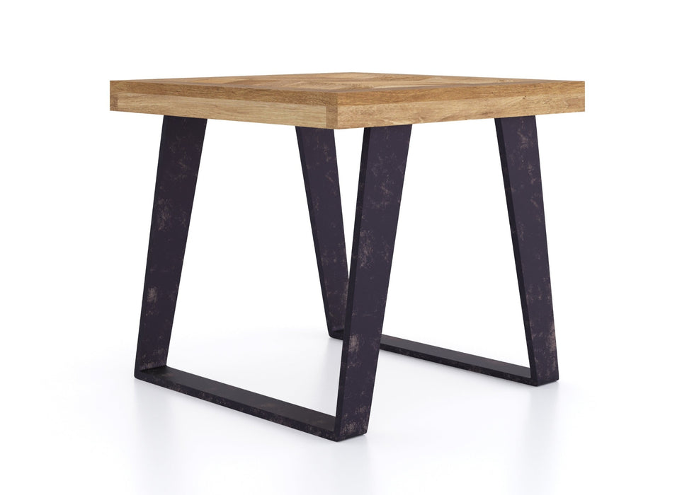 'Oakwood Living' Agra Industrial Style Lamp Table Mango Parquet Metal Legs