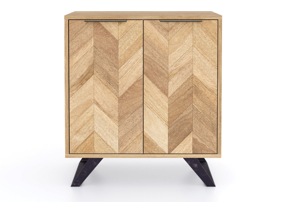 'Oakwood Living' Agra Industrial Style 2 Door Hall Cabinet Sideboard Mango Parquet Metal Legs