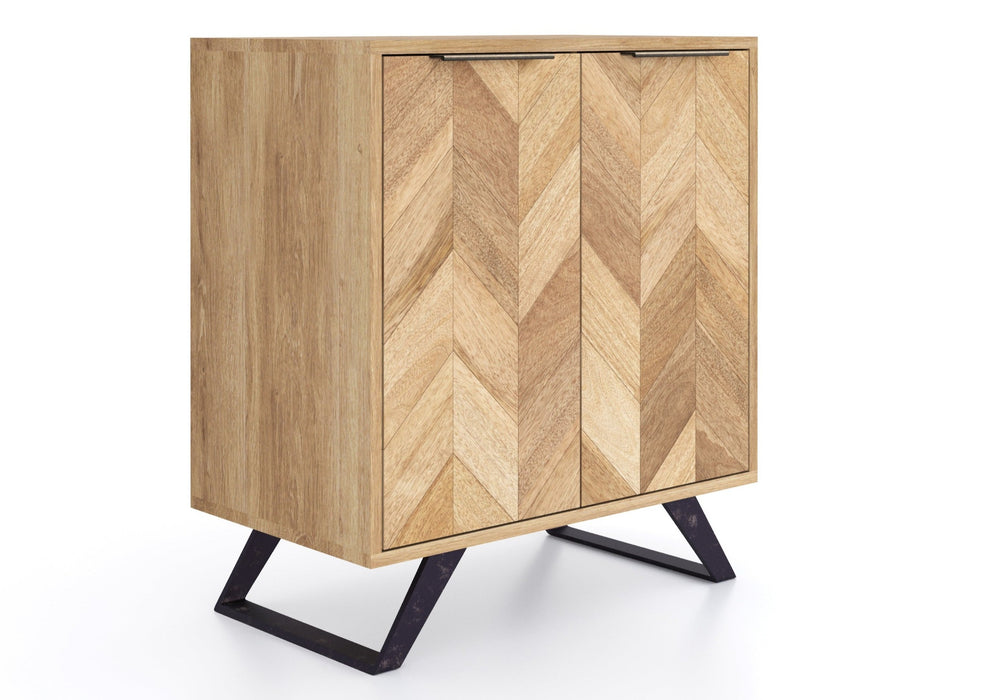 'Oakwood Living' Agra Industrial Style 2 Door Hall Cabinet Sideboard Mango Parquet Metal Legs