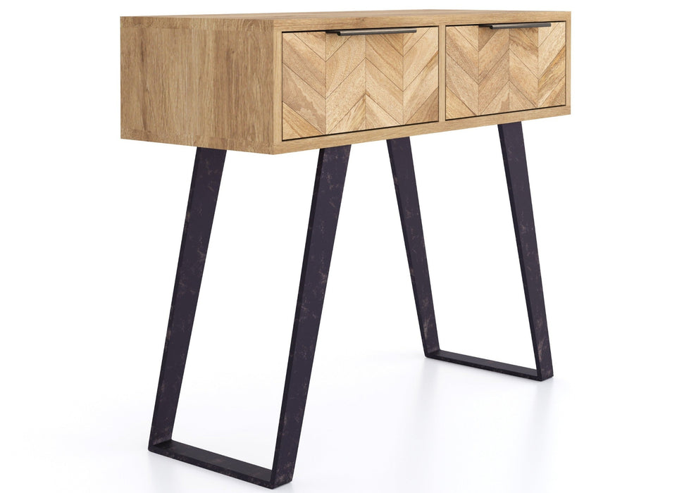 'Oakwood Living' Agra Industrial Style 2 Drawer Console Table Mango Parquet Metal Legs