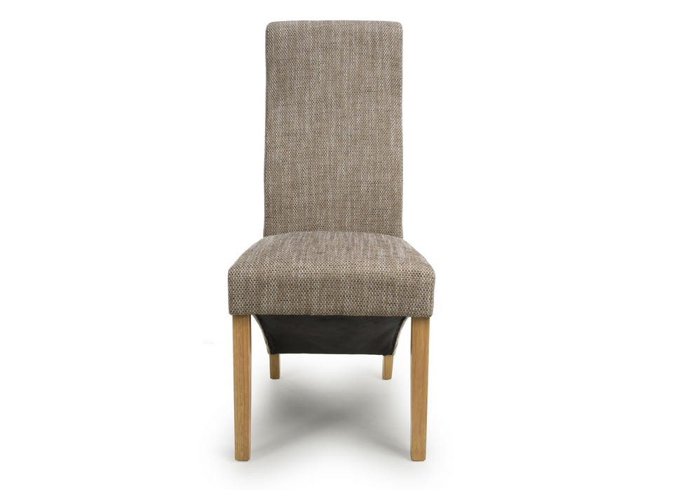 Set of 2 Baxter Weave Tweed Oatmeal Dining Chairs with Natural Legs