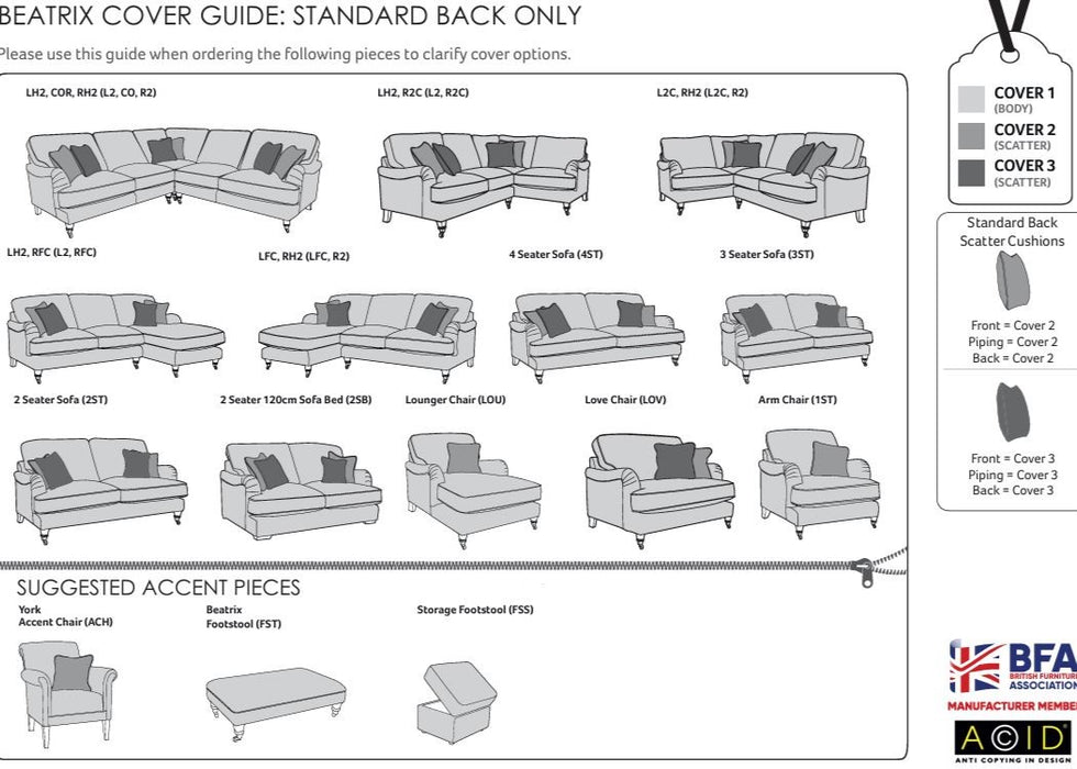 ‘Beatrix’ Sofa Collection - Available In a Wide Range of Fabrics, Colours & Styles