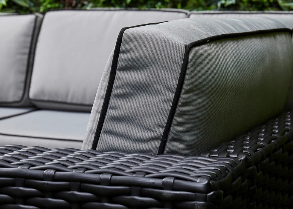 ‘Buckingham’ Large Black Outdoor Rattan Corner Sofa Dining Set with Rising Firepit Dining Table