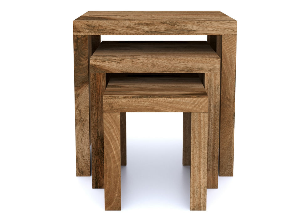 Cube Modern Solid Mango Wood Nest Of 3 Side Tables