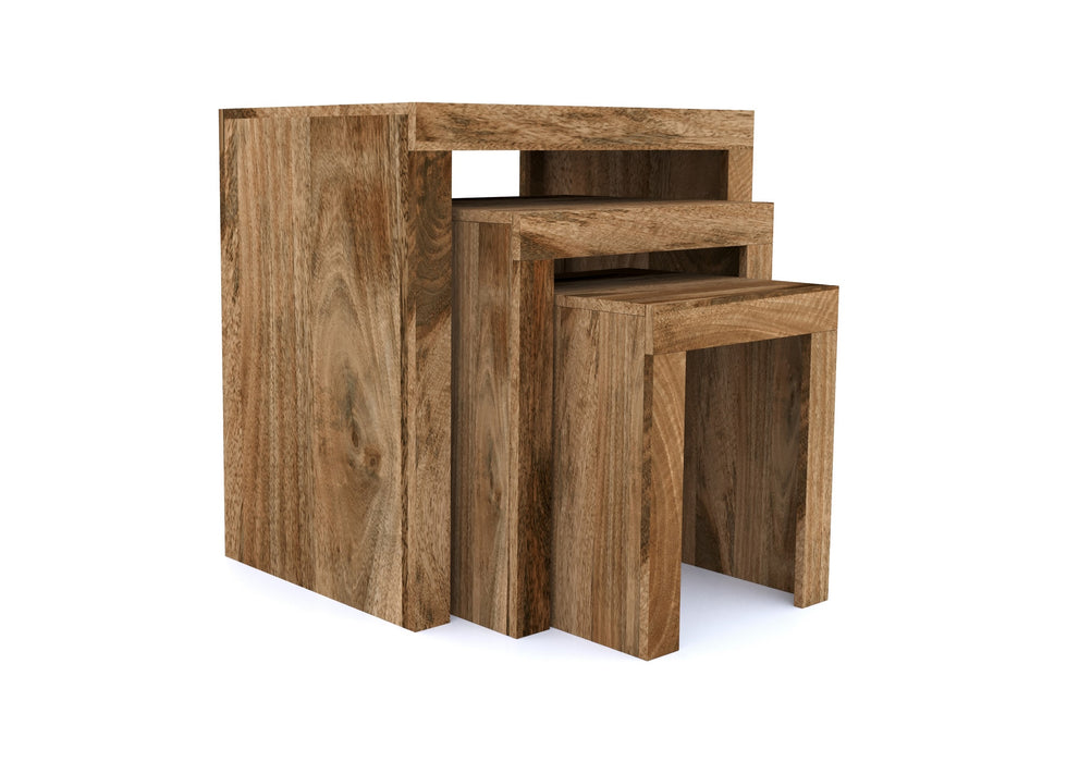 Cube Modern Solid Mango Wood Nest Of 3 Side Tables