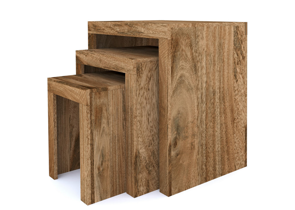 Cube Modern Solid Mango Wood Nest Of 3 Side Tables