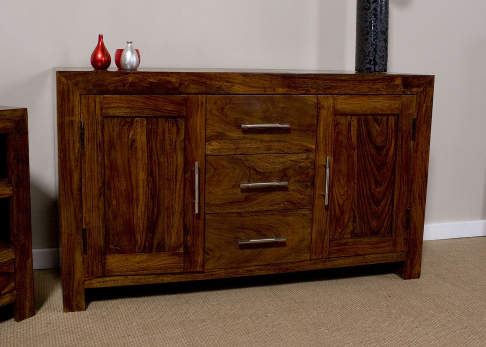 Cube Modern Solid Sheesham Wood Large 2 Door Sideboard