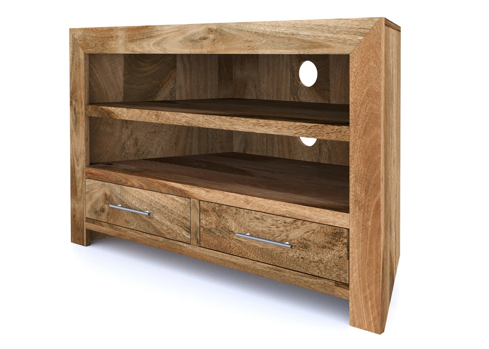 Cube Modern Solid Mango Wood Corner TV Unit