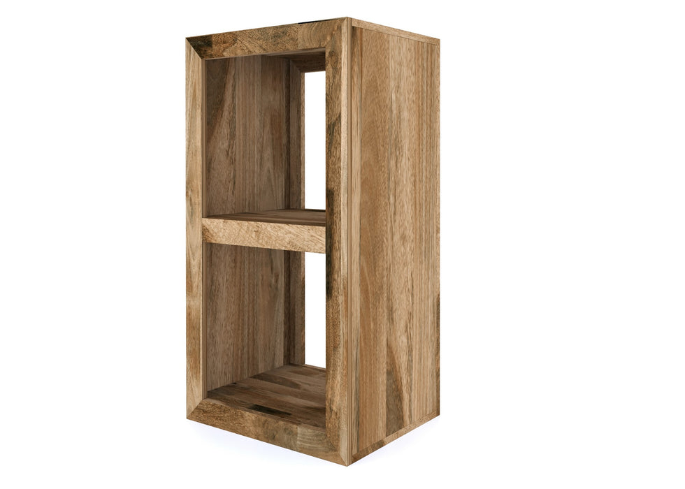 Cube Modern Solid Mango Wood Side 2 Shelf Storage Unit