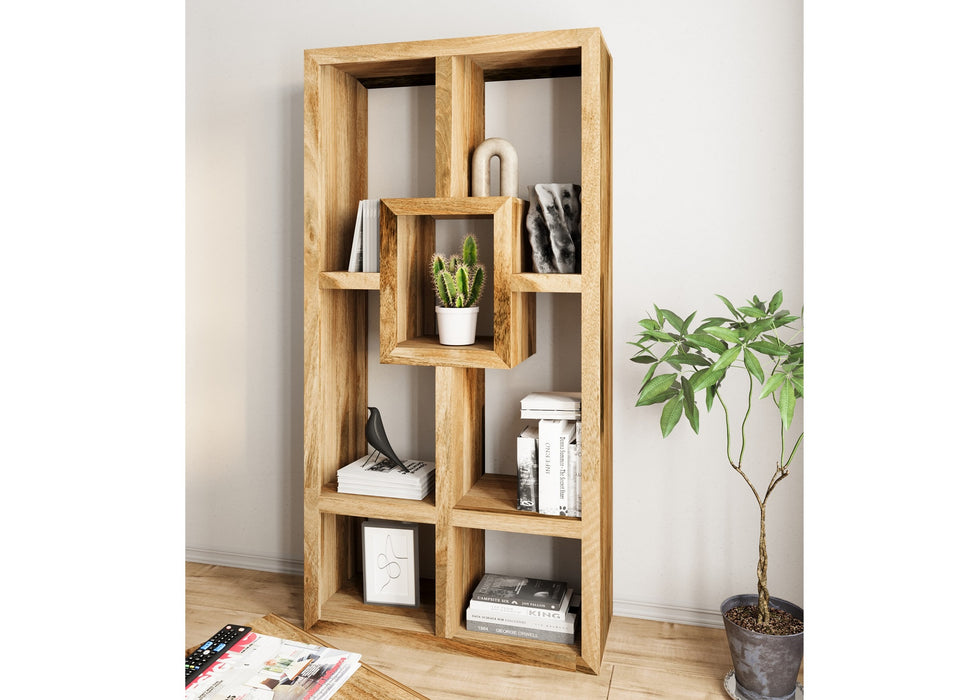 Cube Modern Solid Mango Wood Large Bookcase Display Unit