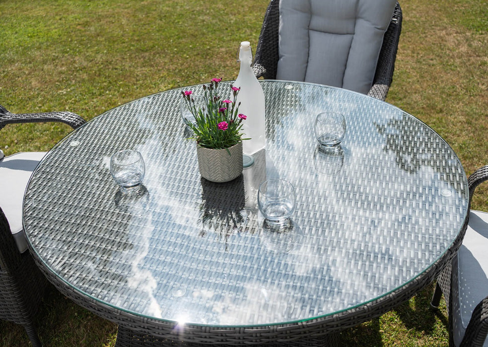 Twilight Grey Outdoor Garden Rattan 4 Seater Round Garden Dining Table Set