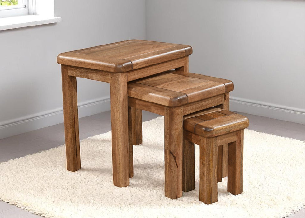 'Dorset' Rustic Solid Mango Wood Occasional Nest Of 3 Side Tables