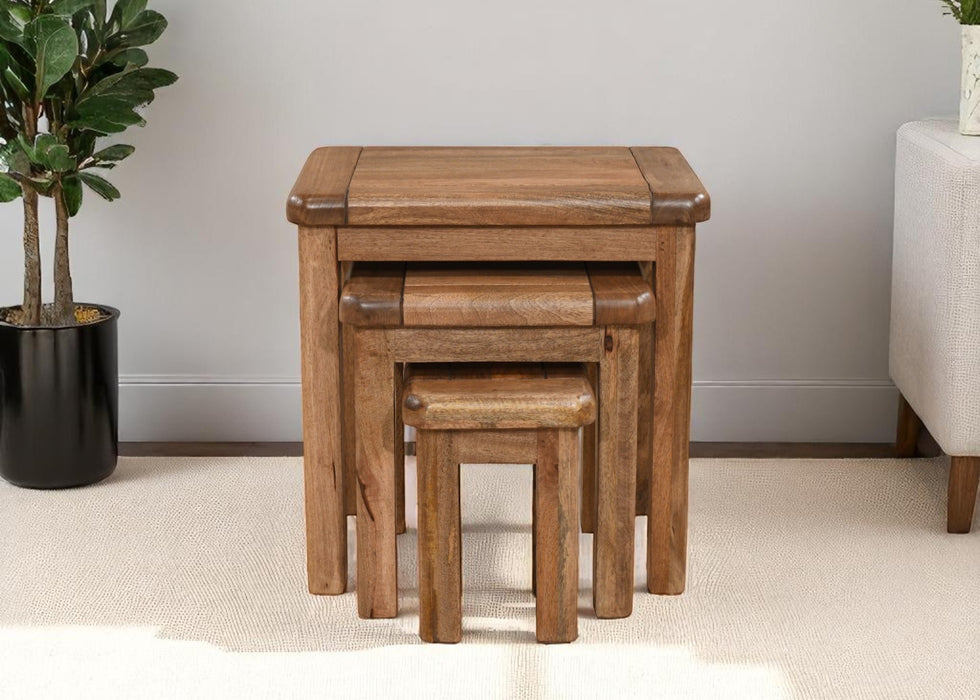 'Dorset' Rustic Solid Mango Wood Occasional Nest Of 3 Side Tables