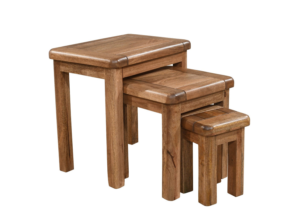 'Dorset' Rustic Solid Mango Wood Occasional Nest Of 3 Side Tables