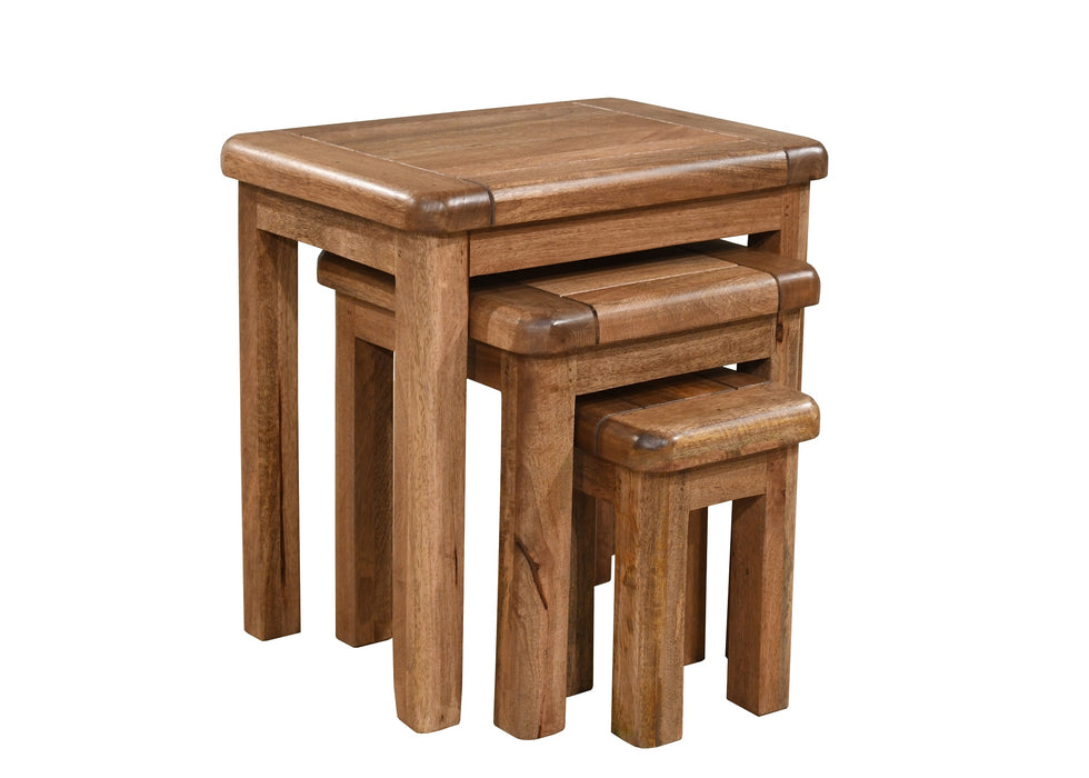 'Dorset' Rustic Solid Mango Wood Occasional Nest Of 3 Side Tables
