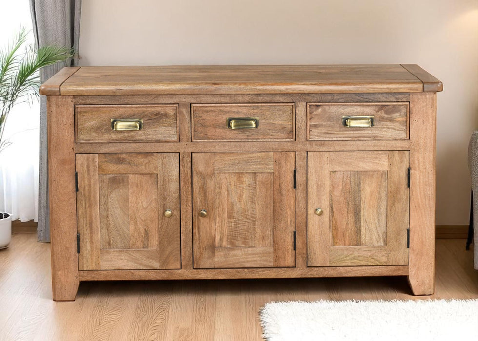 'Dorset' Rustic Solid Mango Wood Large 3 Door 3 Drawer Sideboard