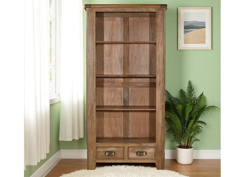 'Dorset' Rustic Solid Mango Wood Large Storage Bookcase with Drawers