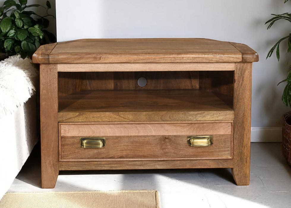 'Dorset' Rustic Solid Mango Wood Corner TV Unit