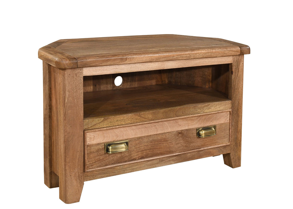 'Dorset' Rustic Solid Mango Wood Corner TV Unit