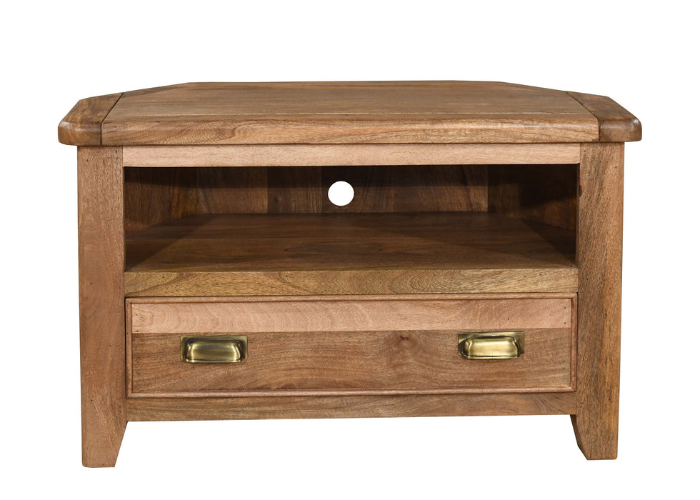 'Dorset' Rustic Solid Mango Wood Corner TV Unit