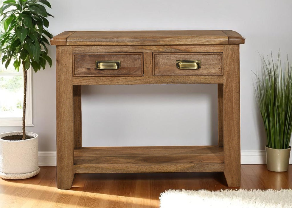 'Dorset' Rustic Solid Mango Wood 2 Draw Console Table / Hall Way Table