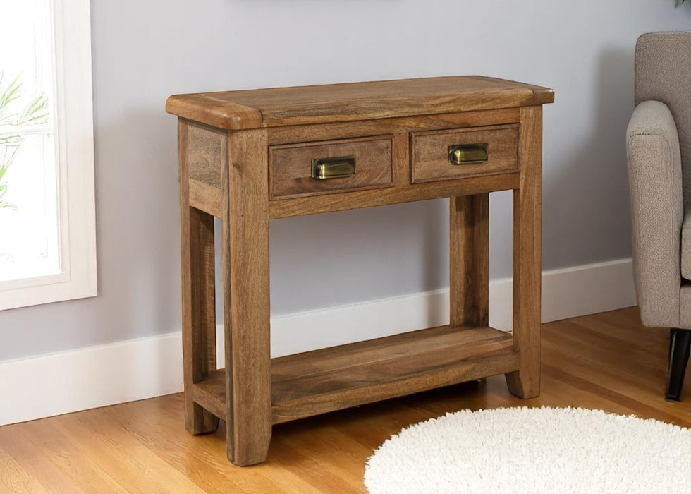 'Dorset' Rustic Solid Mango Wood 2 Draw Console Table / Hall Way Table