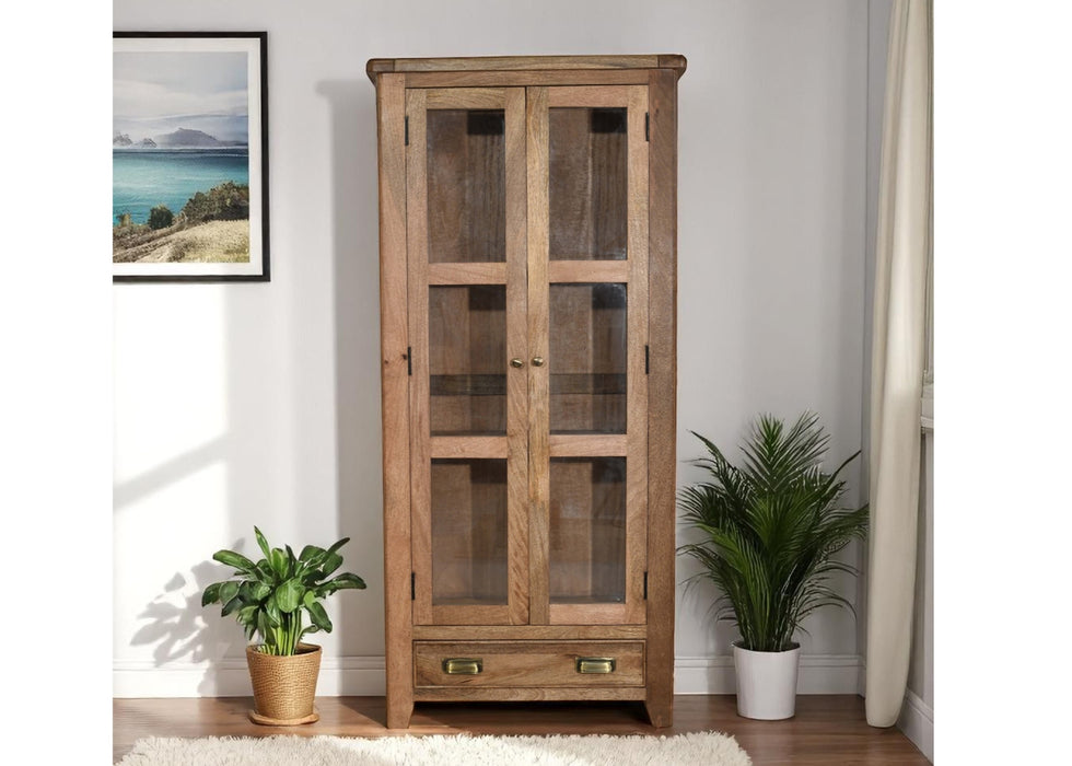'Dorset' Rustic Solid Mango Wood Large Glazed Display Cabinet