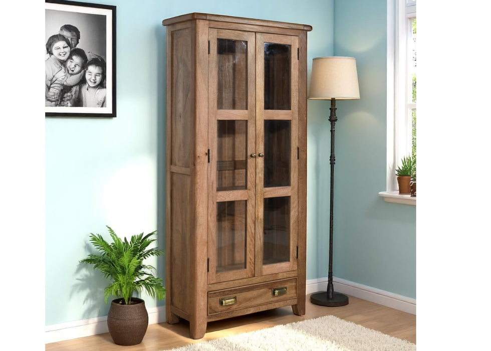 'Dorset' Rustic Solid Mango Wood Large Glazed Display Cabinet