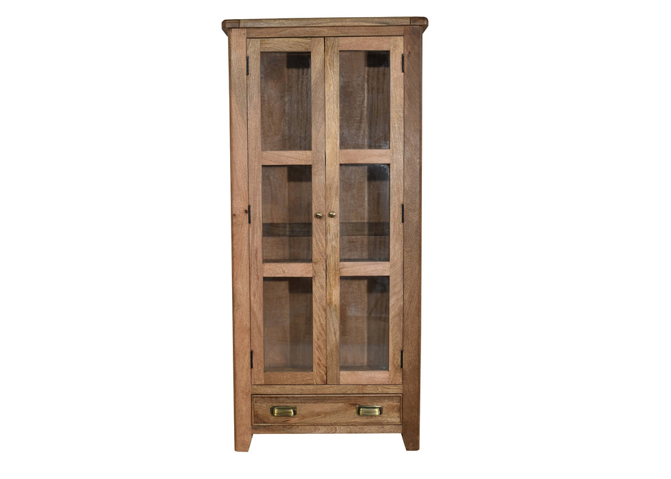 'Dorset' Rustic Solid Mango Wood Large Glazed Display Cabinet