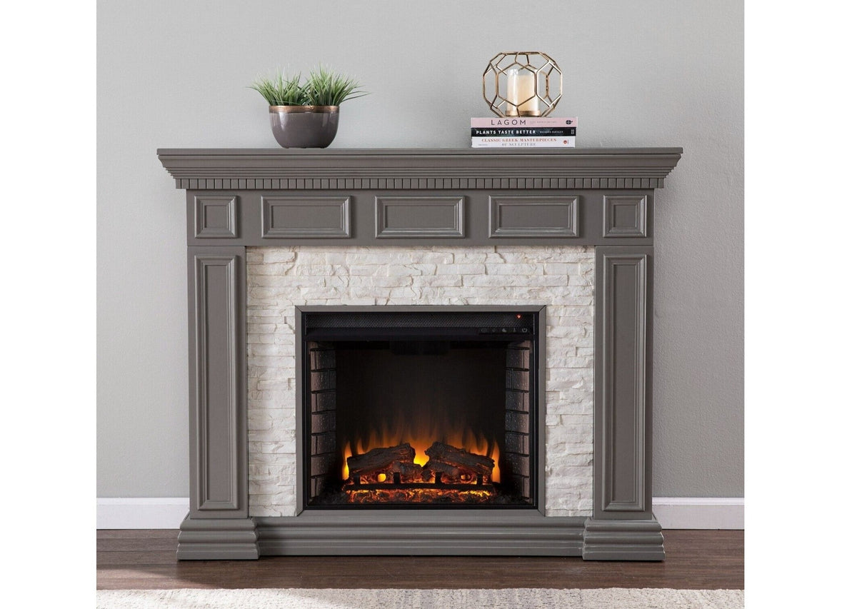 Modern Style Dakesbury Faux Stone Electric Fireplace Suite Stacked Fau —  Furniture for the home