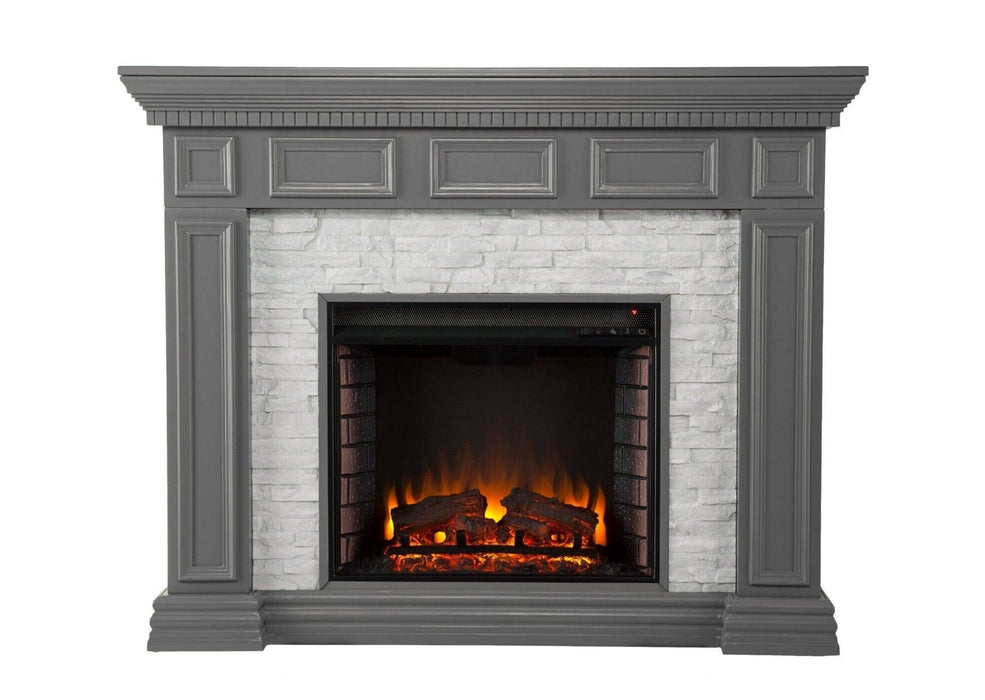 Modern Style Dakesbury Faux Stone Electric Fireplace Suite Stacked Faux Stone Surround