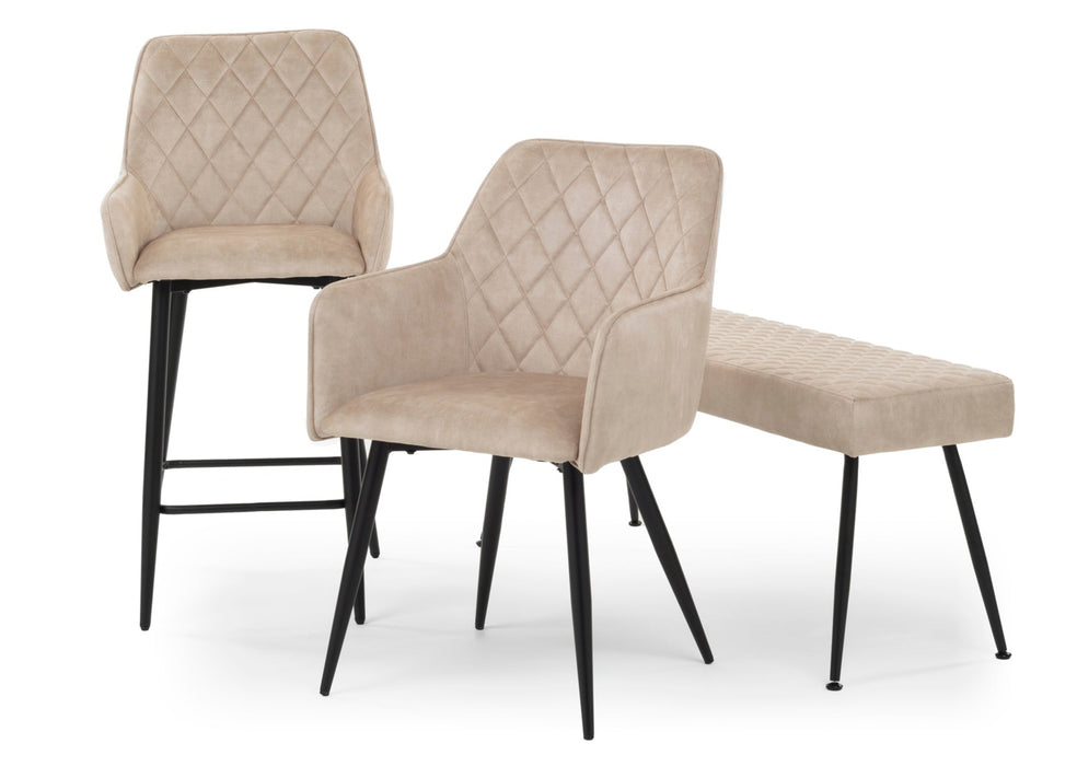 Modern Style Camden Light Cream Champagne Beige Velvet Dining Chairs, Black Metal Leg