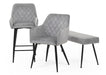 Modern Style Camden Light Grey Silver Velvet Dining Chairs, Black Metal Leg