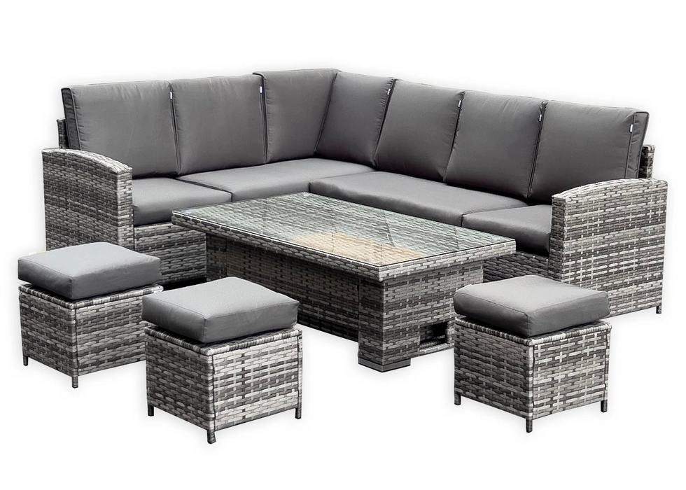 Falmouth High Back LHF Grey Rattan Outdoor Corner Sofa Garden Furniture Adjustable Dining Table Set