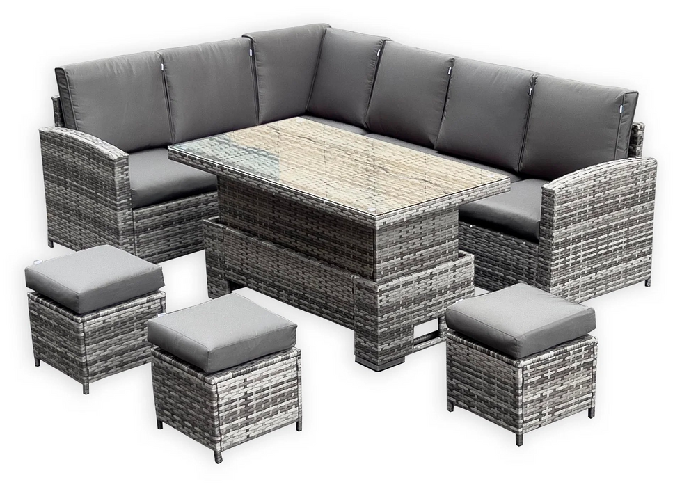Falmouth High Back LHF Grey Rattan Outdoor Corner Sofa Garden Furniture Adjustable Dining Table Set
