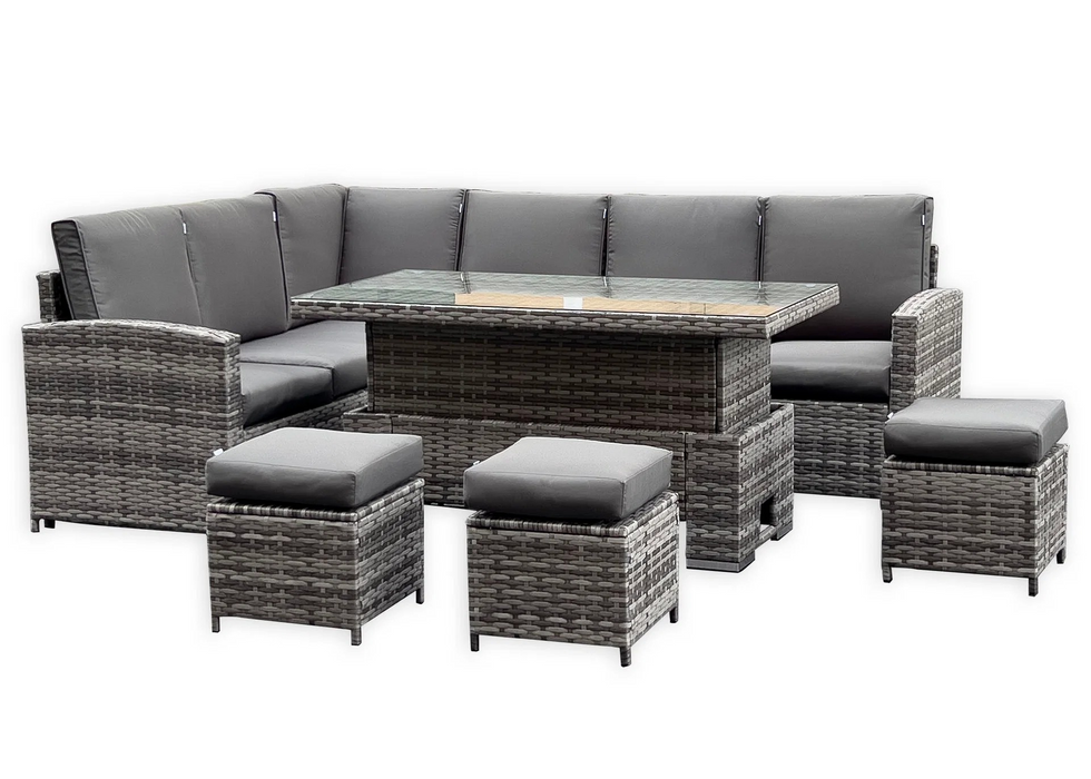 Falmouth High Back LHF Grey Rattan Outdoor Corner Sofa Garden Furniture Adjustable Dining Table Set